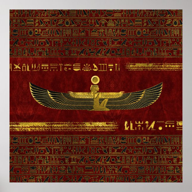 Golden Egyptian God Ornament on Red Leder Poster (Vorne)