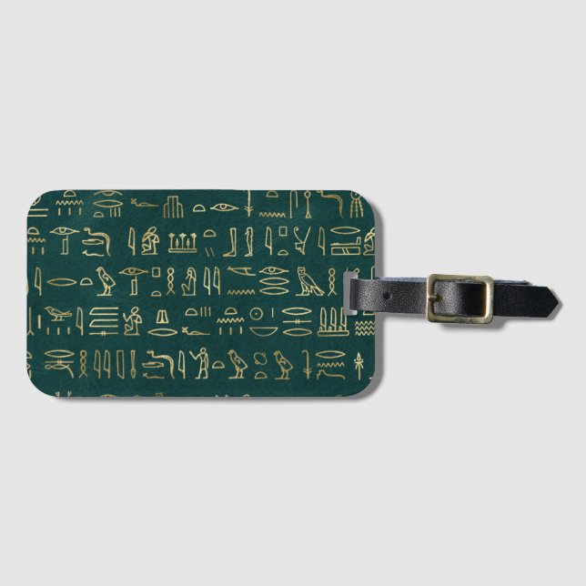 Golden Egyptian Hieroglyphs Typografie Ägypten Gepäckanhänger (Vorderseite (Horizontal))