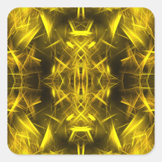 Golden Electric Plasma Fractal Art Quadratischer Aufkleber