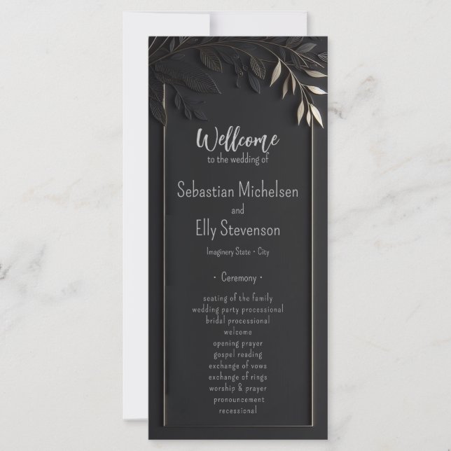 Golden Elegance Floral Wedding Pragram Flat Card (Vorderseite)