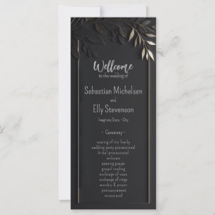 Golden Elegance Floral Wedding Pragram Flat Card