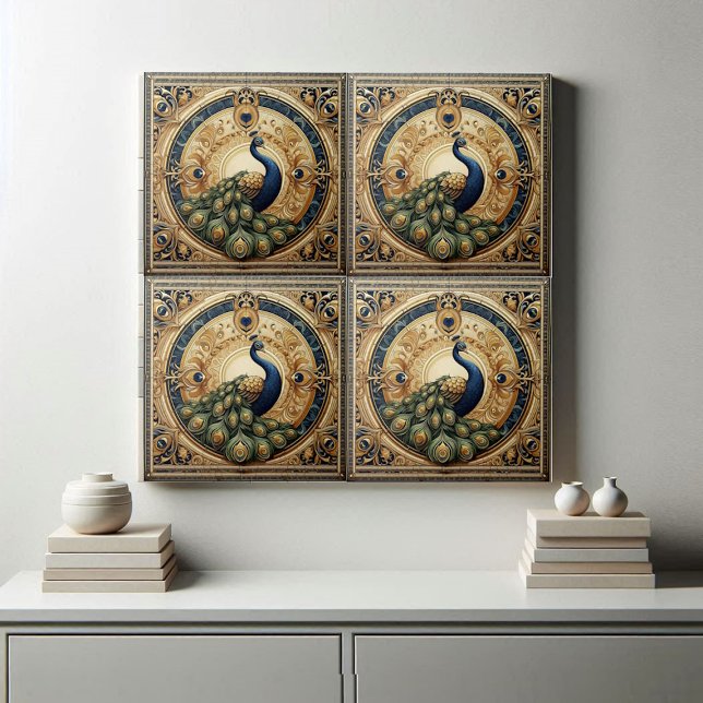 Golden Elegance Majestic Peacock Feather Art Deco Fliese (Golden Elegance Majestic Peacock Feather Art Deco Ceramic Tile)