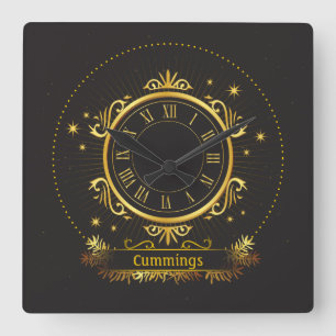 Golden Elegance Personalisiert Name Sq. Wall-Uhr Quadratische Wanduhr