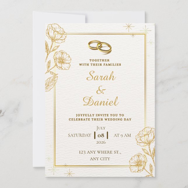 Golden Elegance Wedding Invitation Einladung (Vorderseite)