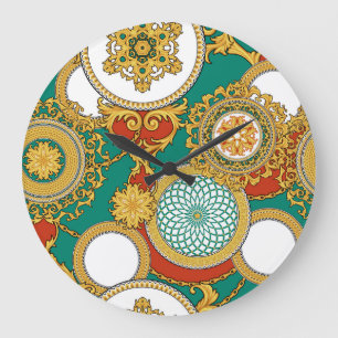 Golden Elegante Arabesque Hintergrund Große Wanduhr