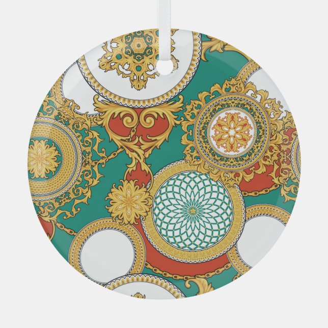 Golden Elegante Arabesque Hintergrund Ornament Aus Glas (Vorderseite)