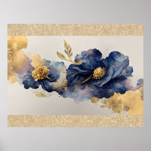 Golden Elegante Blume Poster (Vorne)
