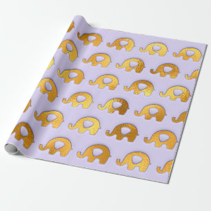 Golden Elephants Baby Shower Lavendel Lila Geschenkpapier