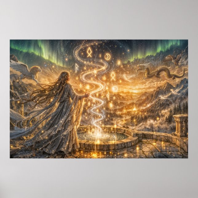 Golden Elven Fantasy Light Impressionist Fantasy Poster (Vorne)