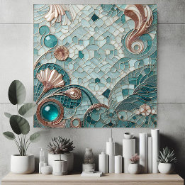 Golden Embellishment Aqua Blue Bubbles Mosaic Cool Fliese