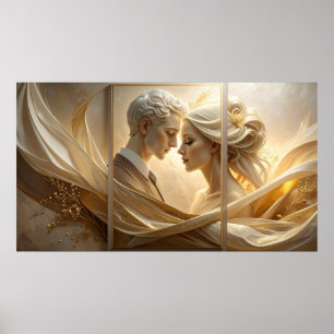Golden Embrace: Ätherisches Paarporträt in Seide a Poster