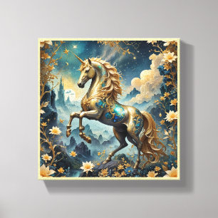 Golden Enchanted Unicorn Fantasy Stretched Leinwan Leinwanddruck