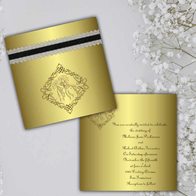 Golden Engraved Look Hochzeit Einladung (Von Creator hochgeladen)