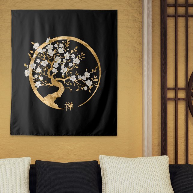 Golden Enso Zen Circle Sakura Wandteppich (Von Creator hochgeladen)
