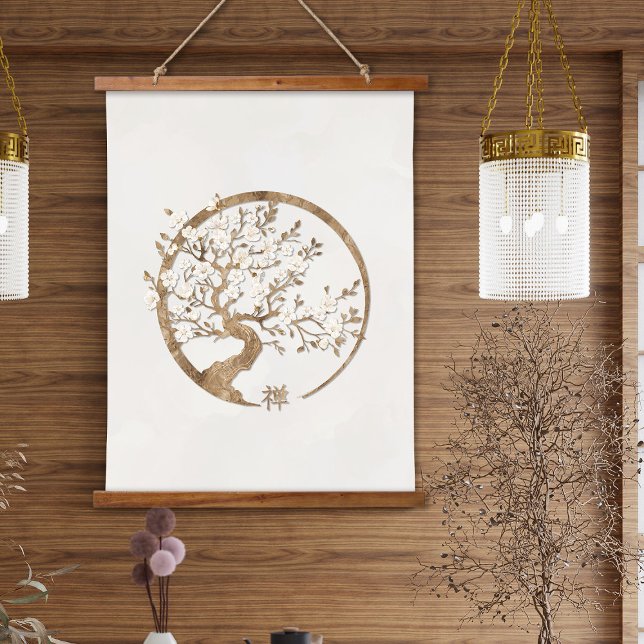 Golden Enso Zen Circle Sakura Wandteppich Mit Holzrahmen (Von Creator hochgeladen)
