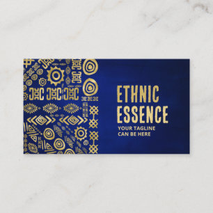 Golden Ethnic Pattern Ornament on blue Visitenkarte