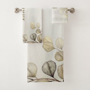 Golden Eucalyptus Foliage Shiny Elegante Badhandtuch Set