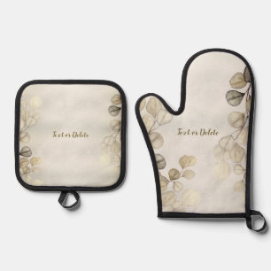 Golden Eucalyptus Foliage Shiny Elegante Ofenhandschuh & Topflappen-Set