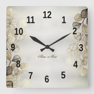 Golden Eucalyptus Foliage Shiny Elegante Quadratische Wanduhr