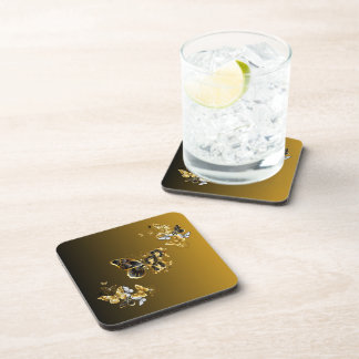 Golden Euphony – Black & Gold Butterfly Art Getränkeuntersetzer