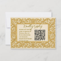 Golden Ever after QR Code Wedding RSVP Card
