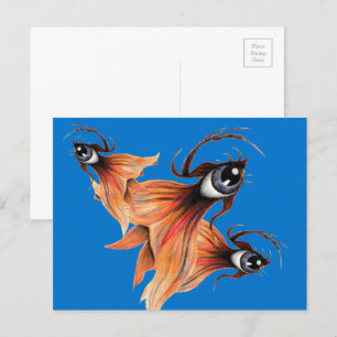 Golden Eye Surreal Goldfish Fantasy Originale Kuns Postkarte