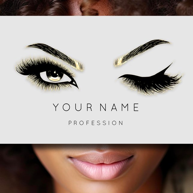 Golden Eyelash Brows Microblading QRCODE Logo Grau Visitenkarte (Golden Eyelash Brows Microblading QRCODE Logo Gray Business Card)