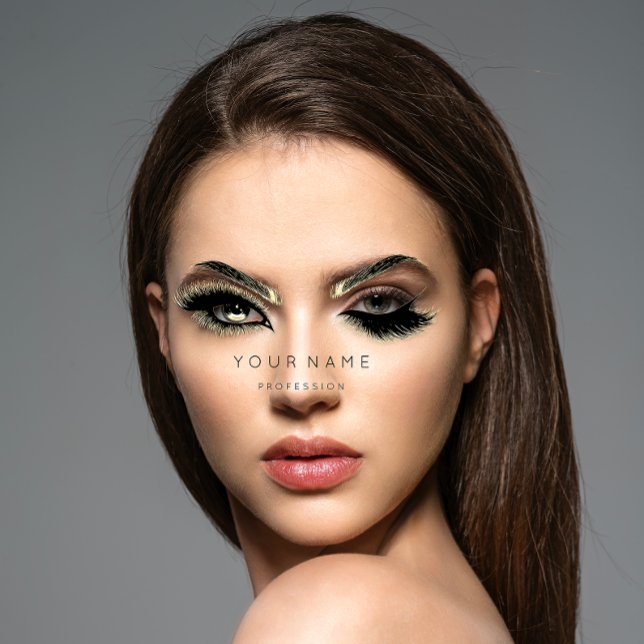 Golden Eyelash Brows Microblading QRCODE Logo Visitenkarte (Golden Eyelash Brows Microblading QRCODE Logo Business Card )