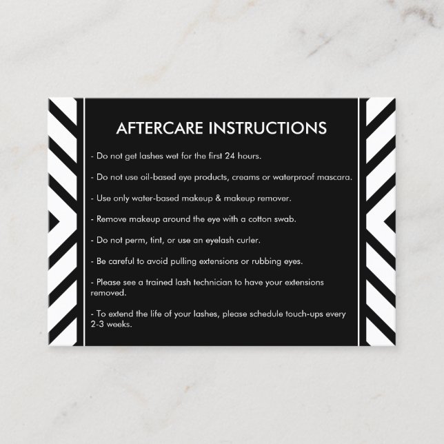 Golden Eyelashes Mod Pattern Salon Aftercare Card Visitenkarte (Vorderseite)