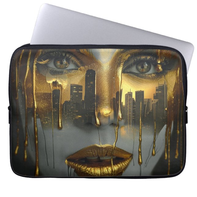 Golden Face Surrealist City Urban Digital Art Laptopschutzhülle (Vorderseite)
