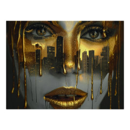 Golden Face Surrealist City Urban Digital Art Poster