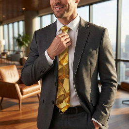 Golden Faceted Crystal Geometric Krawatte