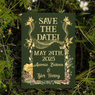 Golden Fairies Forest Wedding Rett-the-date Postkarte