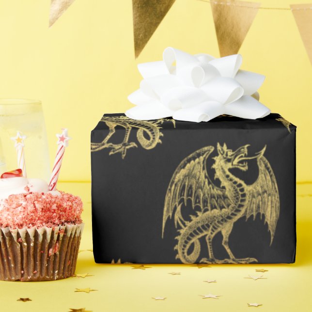 Golden Fantasy Dragon Party Packpapier (Geburtstagsparty)