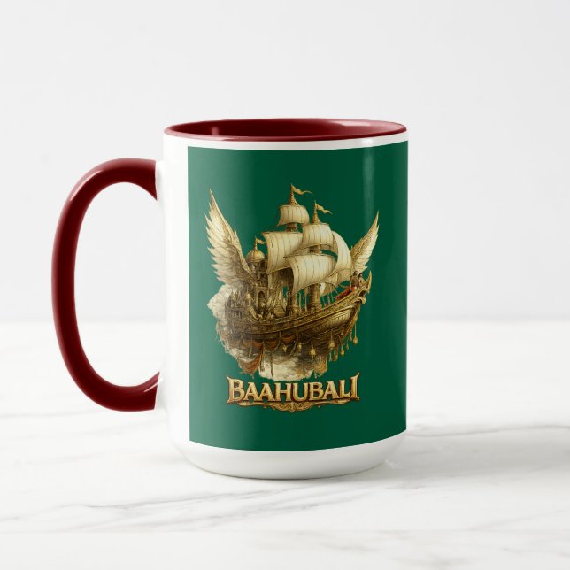 Golden Fantasy Flying Ship Art Combo Coffee Mug Tasse (Links)