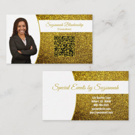 Golden Faux Glitter, Professiona Photo & QR Code Visitenkarte