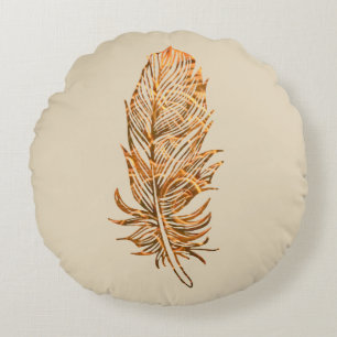 Golden Feather Art Rund Kissen