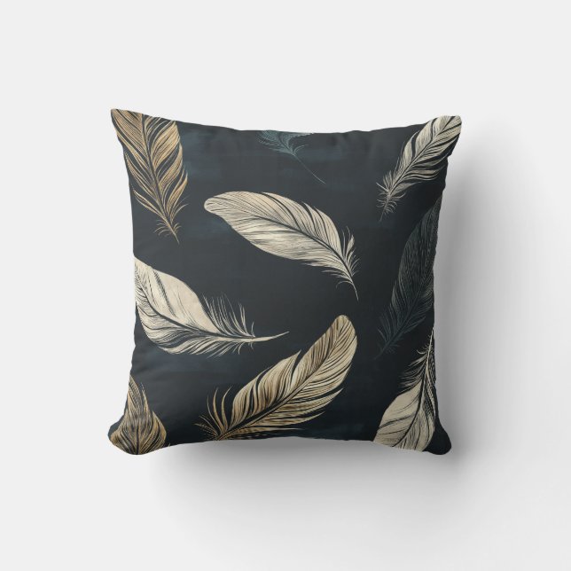 Golden Feather Pattern Pillow Kissen (Vorderseite)