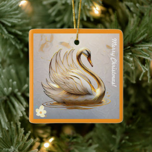 "Golden Feathered Friend" Keramikornament