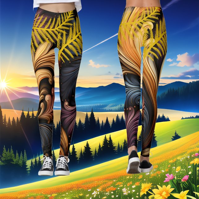 Golden Feathers Abstrakt Art Vibrannt Dark Pattern Leggings (Golden Feathers Abstract Art Vibrant Dark Pattern Leggings)