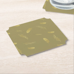 Golden Feathers Earthy Willow Square Paper Unterse Untersetzer