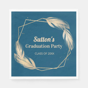 Golden Feathers on Navy Graduation Party Serviette