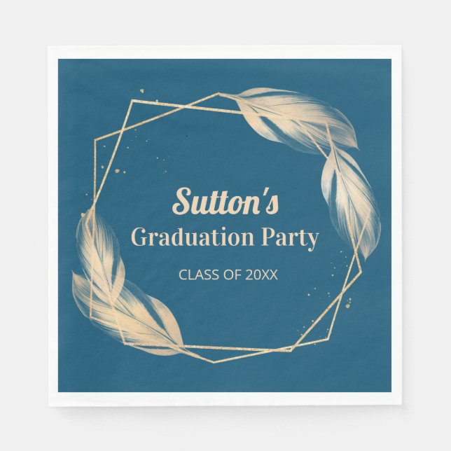 Golden Feathers on Navy Graduation Party Serviette (Vorderseite)