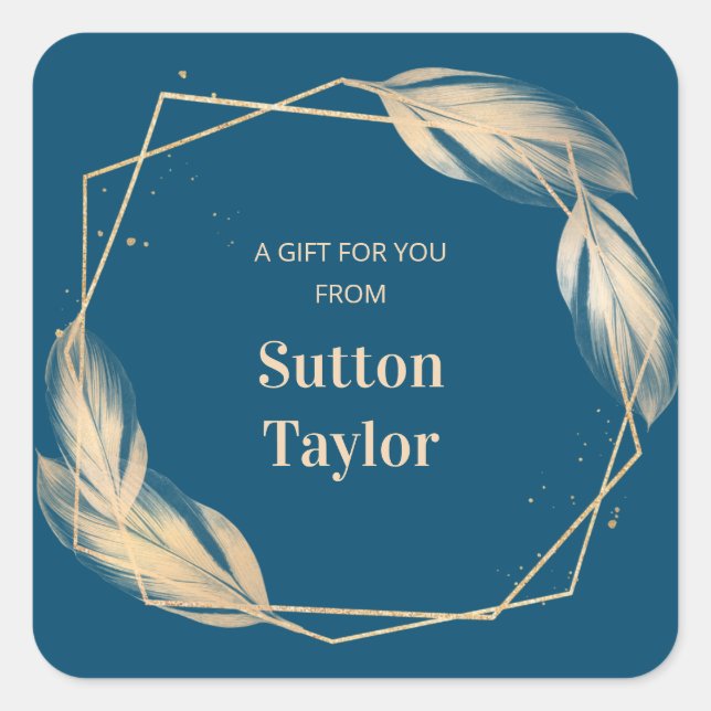 Golden Feathers on Navy Quadratischer Aufkleber (Vorderseite)