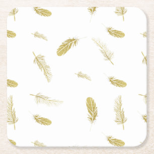 Golden Feathers Rechteckiger Pappuntersetzer
