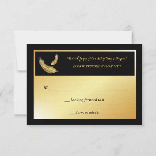 Golden Feathers Response Cards Einladung (Vorderseite)