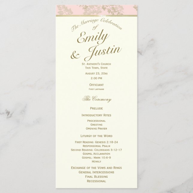 Golden Fern Blush and Ivory Wedding Program Programm (Vorderseite)