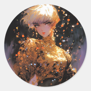 Golden Fiery Fantasy Anime Girl Runder Aufkleber