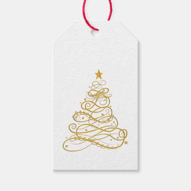 Golden Filigree Weihnachtsbäume - Geschenktasten Geschenkanhänger (Vorderseite)