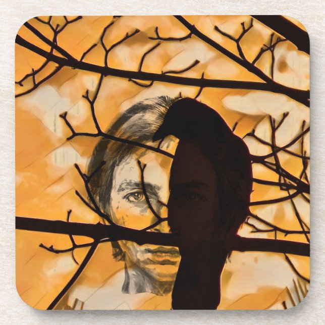 Golden Fire Raven Face Getränkeuntersetzer (Vorderseite)